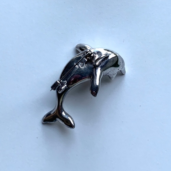 925 Sterling Silver Dolphin Pin/Charm with Silver-Tone Dolphin Earrings - Picture 5 of 10